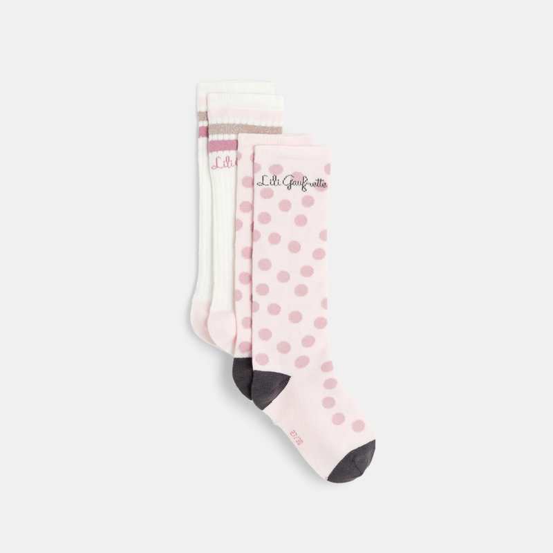 Lot de 2 chaussettes roses et blanches hautes Lili Gaufrette