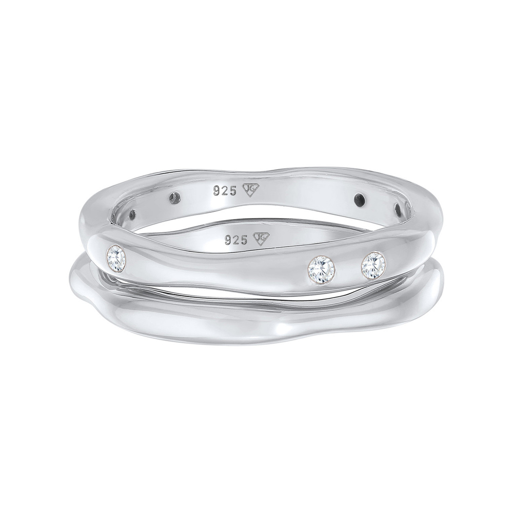 Elli Elli Bague Femmes Bande Set de 2 Basique avec Cristaux de Zirconium en argent ste Bague