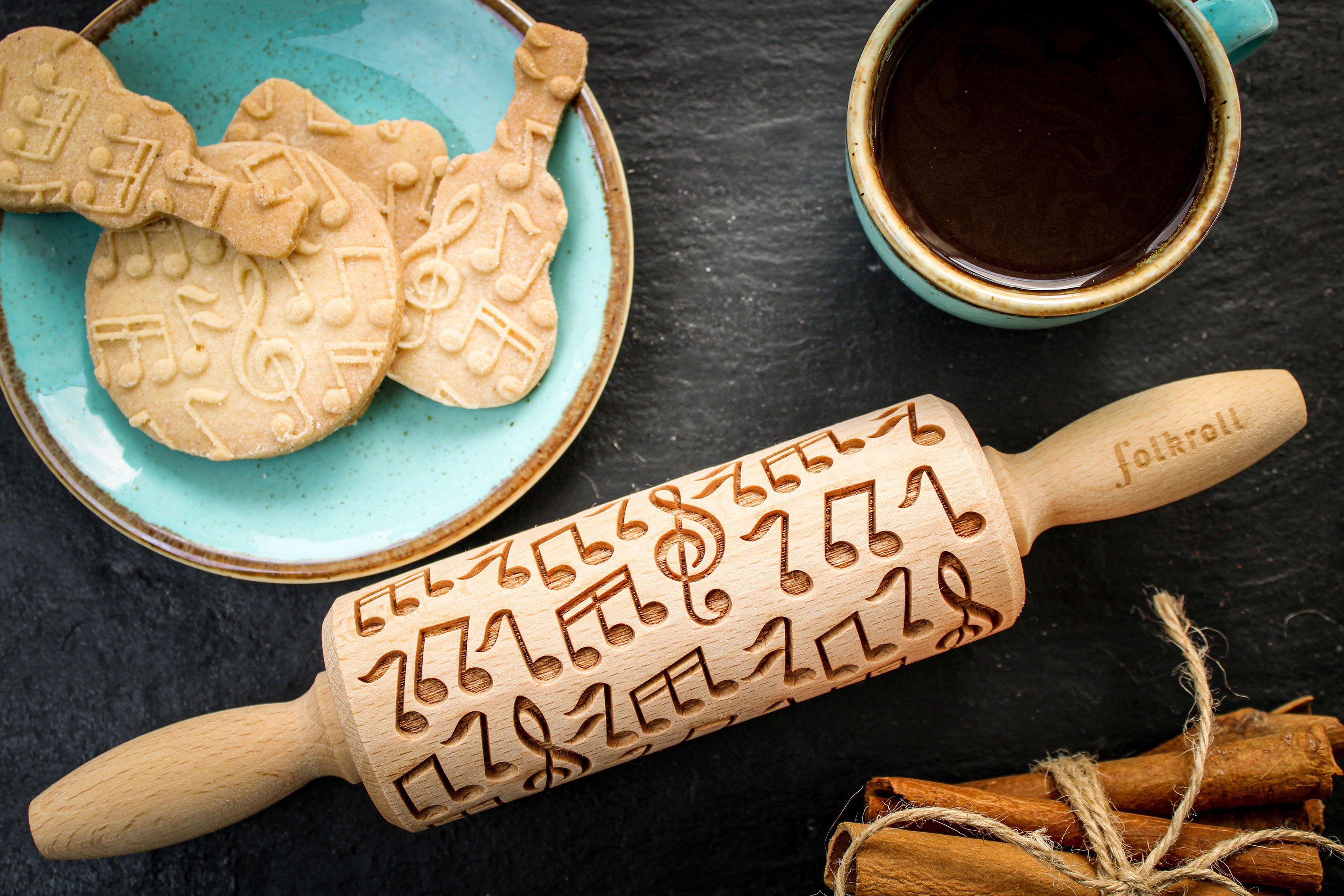 folkroll Teigroller 3D-Motiv-Teigrolle Buchenholz, Musik