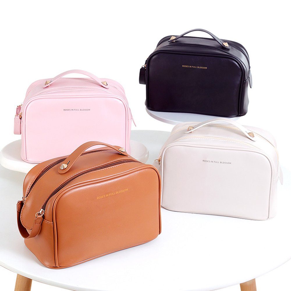 SCOBAG Kosmetiktasche Kulturbeutel Große Kosmetiktasche (1-tlg., Leder), Reise Make-up Taschen Organizer für Damen und Frauen
