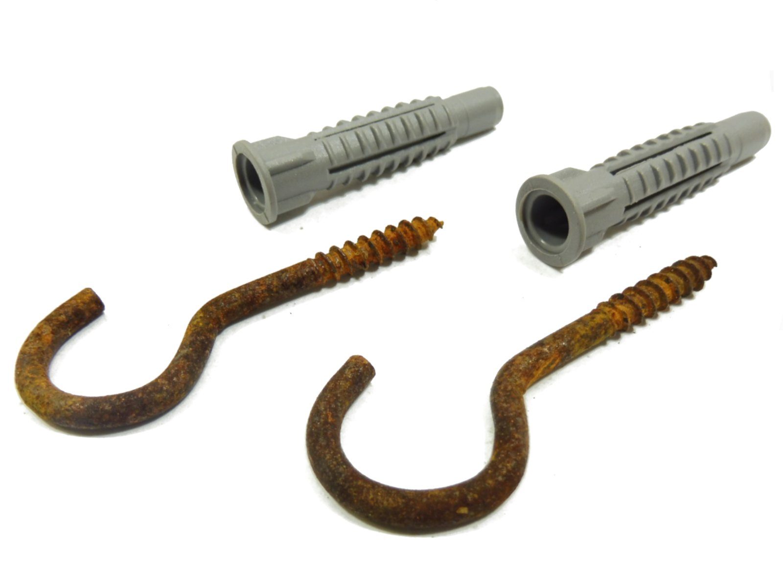 vitaliano Rundstahlkette rostige Kette, Legierter Stahl, Länge 0.04 m (2-St. rostige Haken, 4mm stark, 70mm lang, Antik, Retro, Vintage-Stil) Langzeit echt gerostet für optimales Rost-Ergebnis