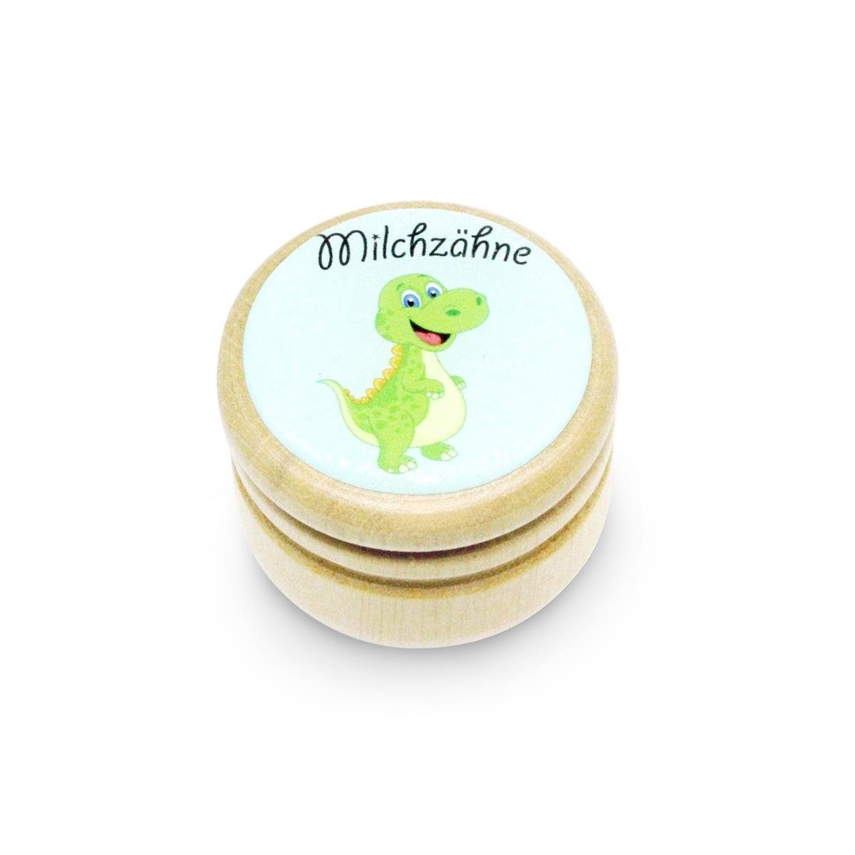 GICO Zahndose Milchzahndose Dino Zahndose Milchzähne Bilderdose aus Holz mit Drehver, e für Jungen und Mädchen