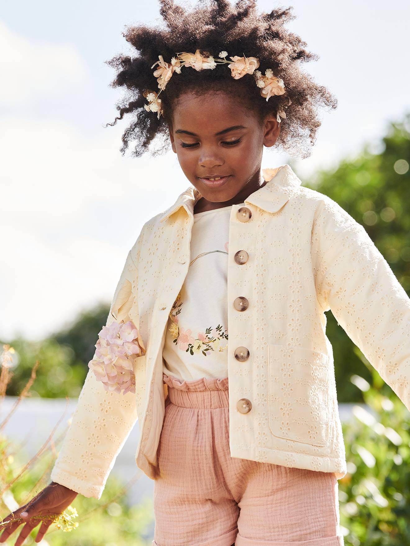 Veste en broderie anglaise fille écru