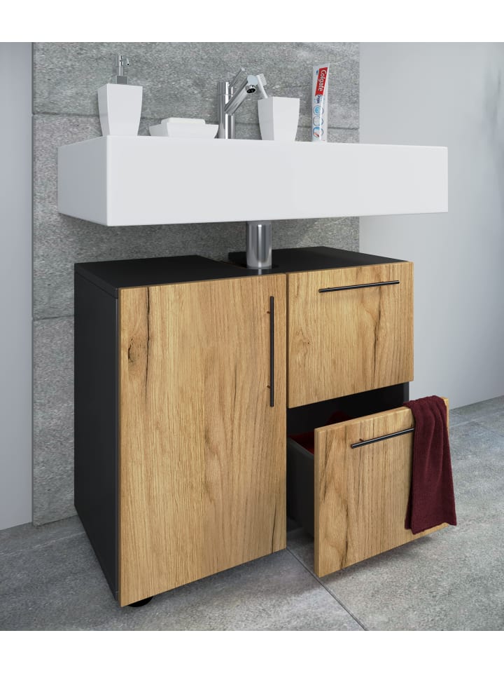 VCM  Holz Badmöbel Badunterschrank Flandu Schublade in Anthrazit / Honig-Eiche günstig kaufen onesize