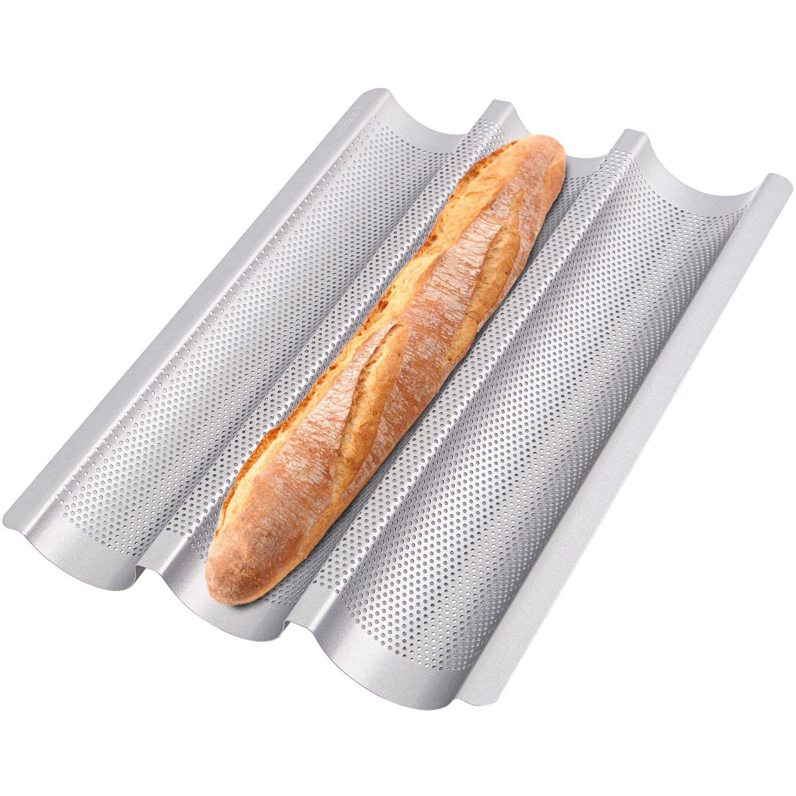 CALIYO Backblech 3 Mulden Baguette-Backblech, Baguetteblech für 3 Baguettes, Mit Gleichmäßige Erhitzung, Für Familie, Restaurant, Bäckerei usw