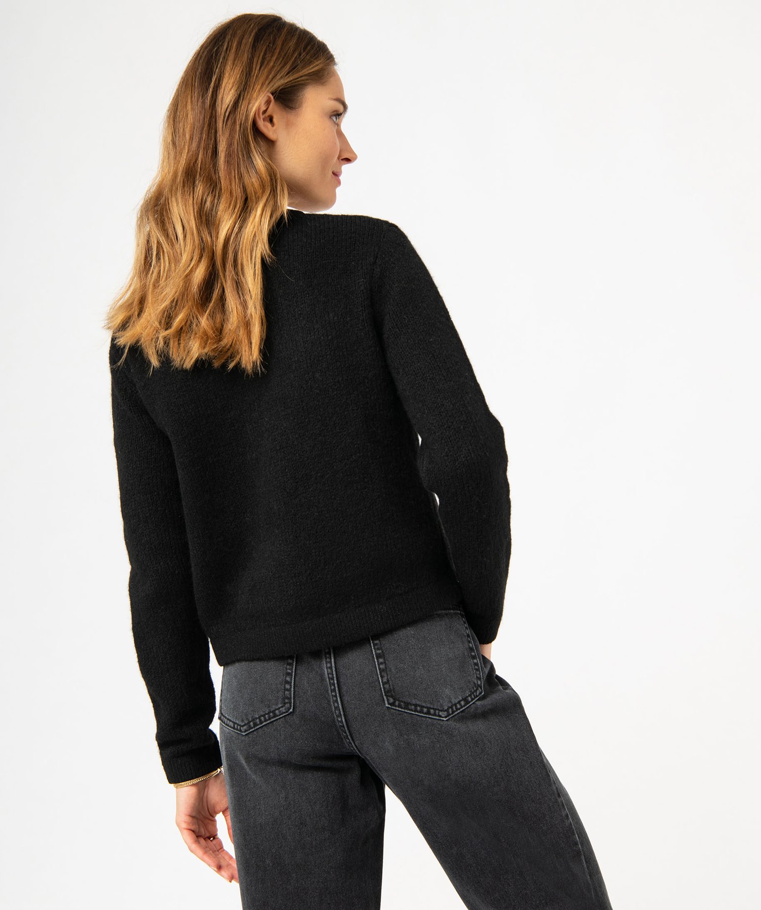 Gilet en grosse maille et boutons gravés femme noir | GEMO