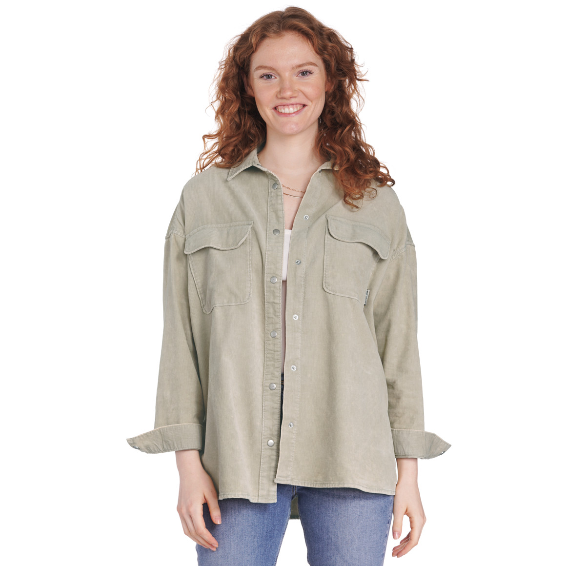 Damen Oversize-Cordhemd unifarben
