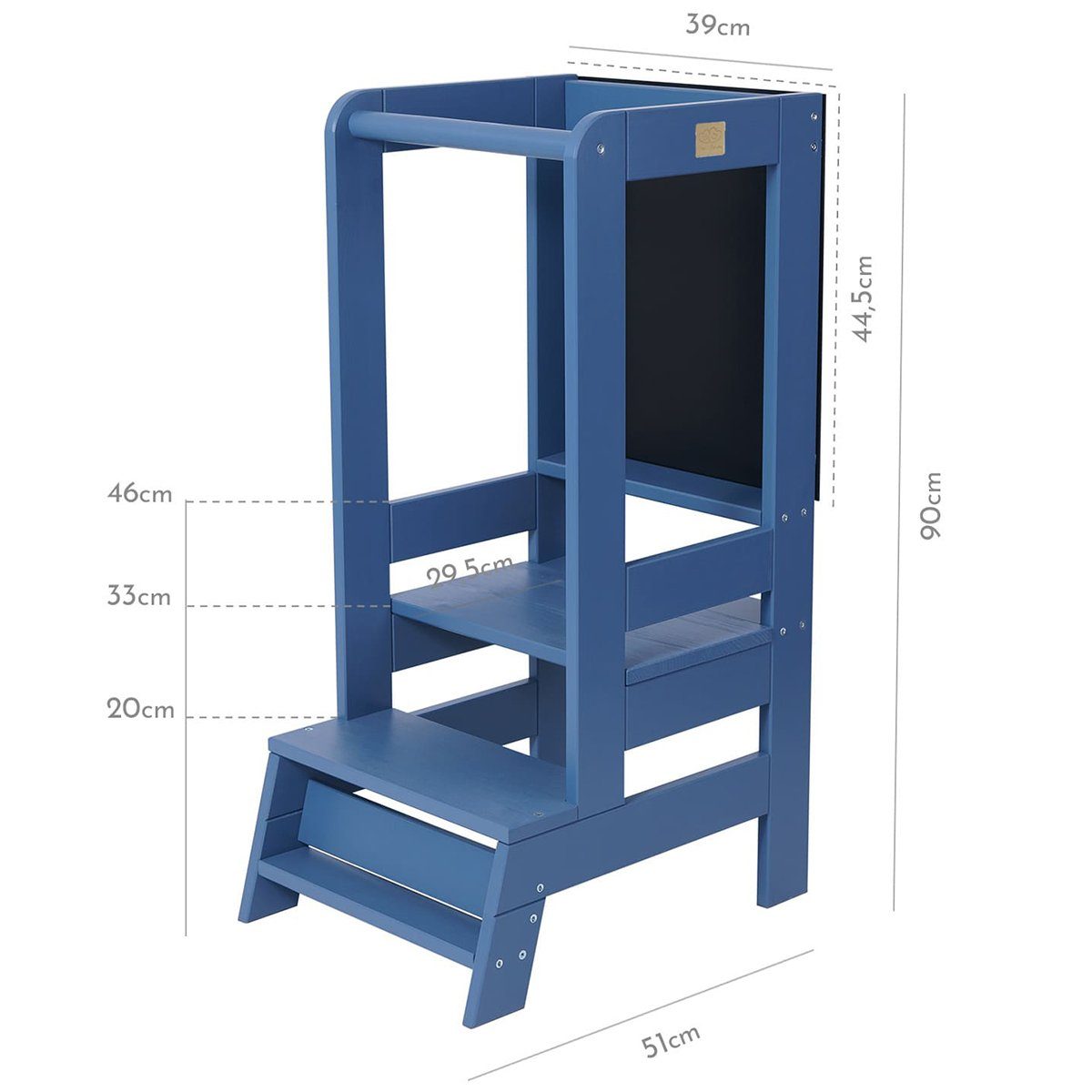 MeowBaby Stehhilfe Lernturm für Kinder Montessori Lernstuhl mit Kreidetafel Blau (1 St), Kinderhocker, Höhenverstellbar, Abgerundete Ecken & Kanten