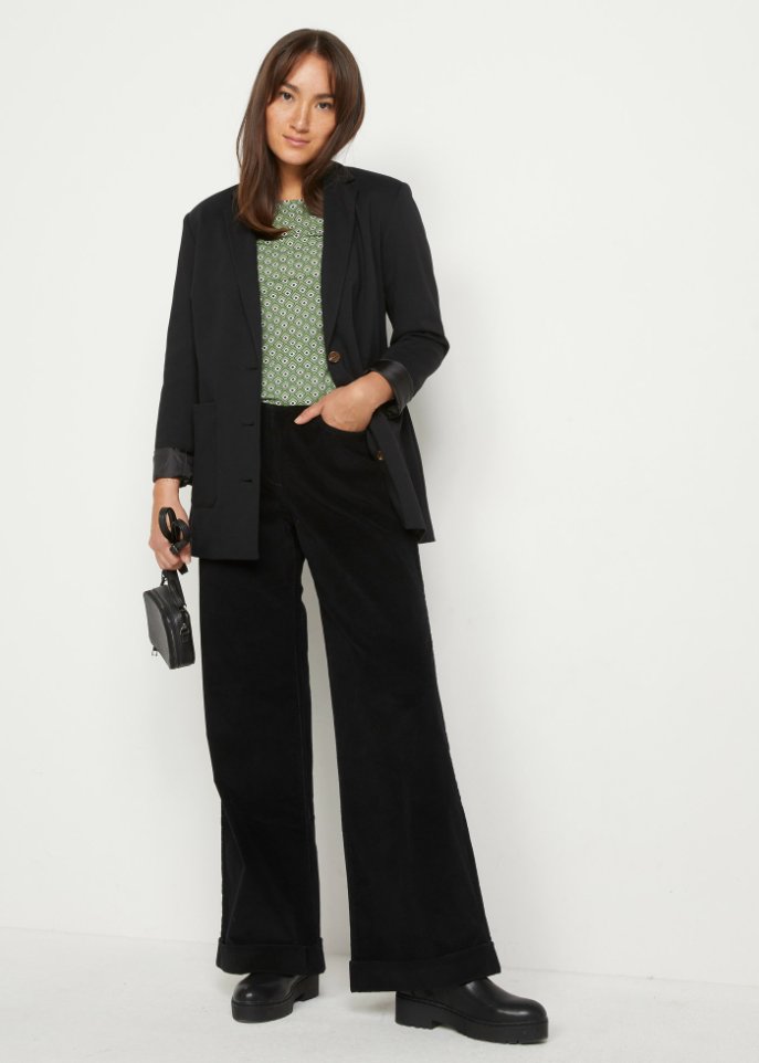 Weite Stretch-Marlenehose mit High-Waist-Schlupfbund aus Cord