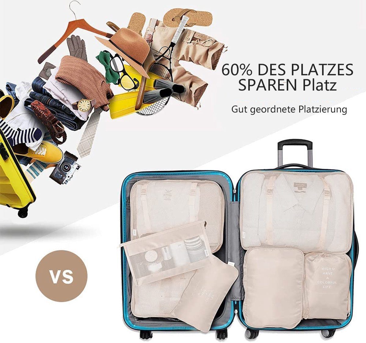 BOTC Aufbewahrungstasche Kofferorganizer Koffer Organizer Wasserdichte Packing Kleidertaschen (mit Kompression und einem Nassfach), 9-teiliges-Set, Organizer für Reisen, für Koffer