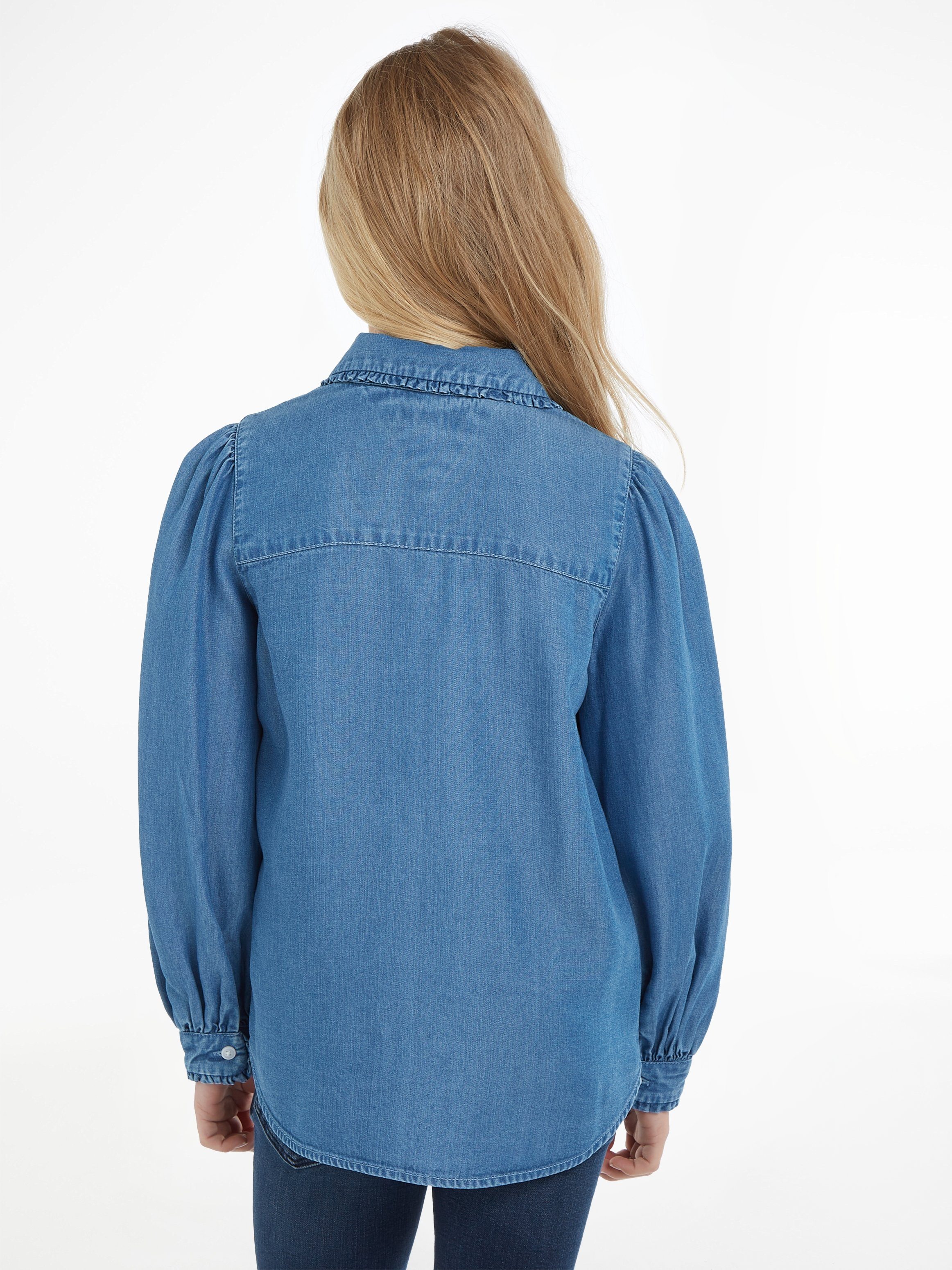 Tommy Hilfiger Jeansbluse TENCEL RUFFLE COLLAR SHIRT Kinder Kids Junior MiniMe,mit Logo-Flag auf der Brust