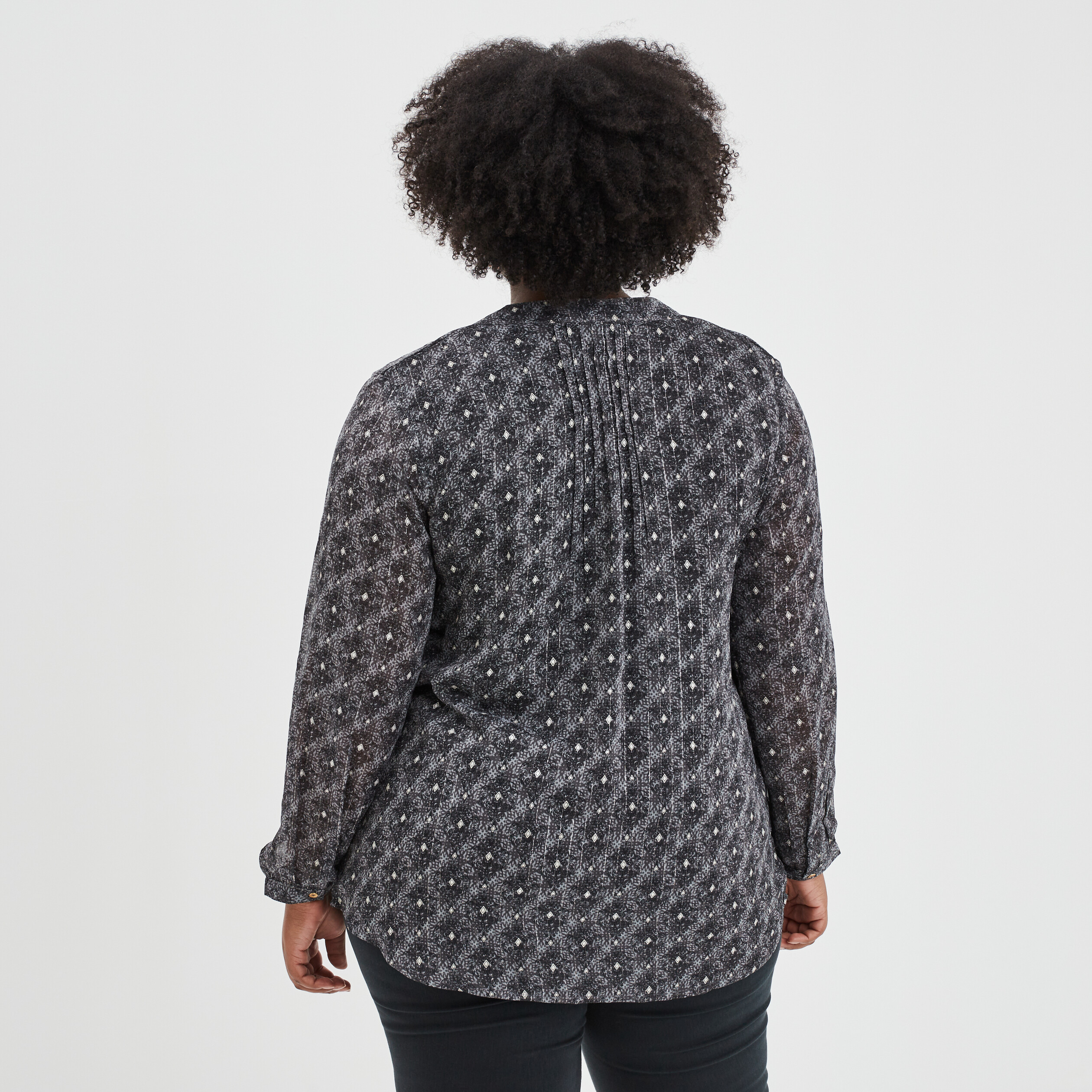 Blouse fils métallisés manches longues noir femme grande taille | La Halle