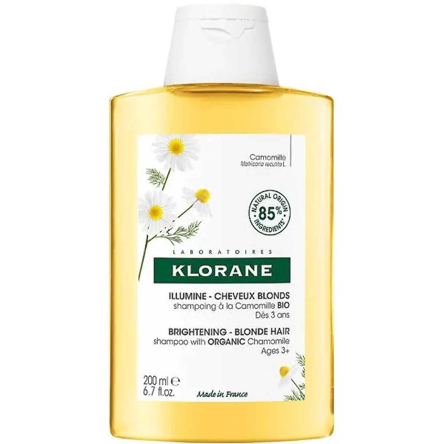 Klorane Shampoing Blondissant et Illuminateur à la Camomille - Cheveux Blonds 200 ml
