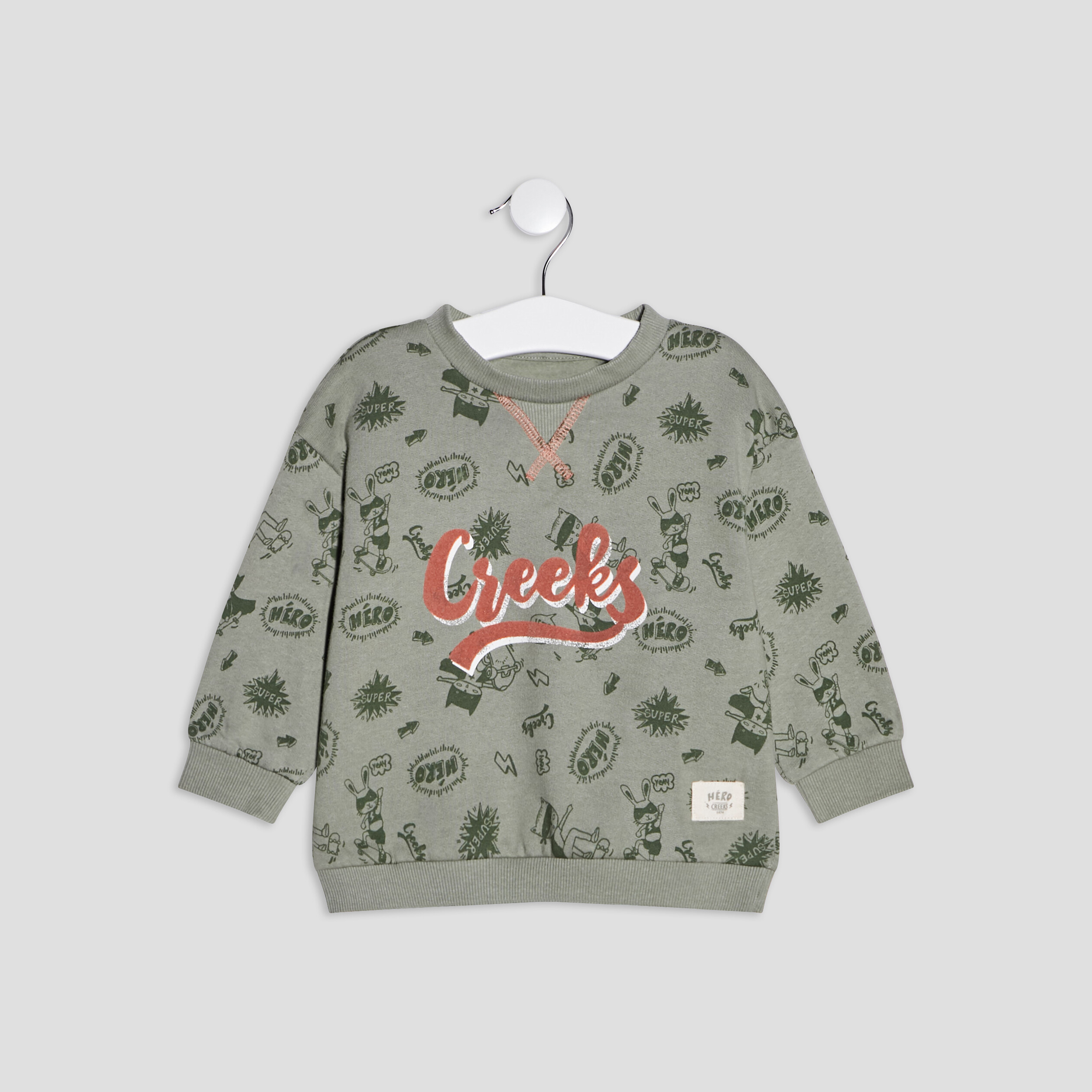 Sweat manches longues Creeks vert kaki bébé garçon | La Halle