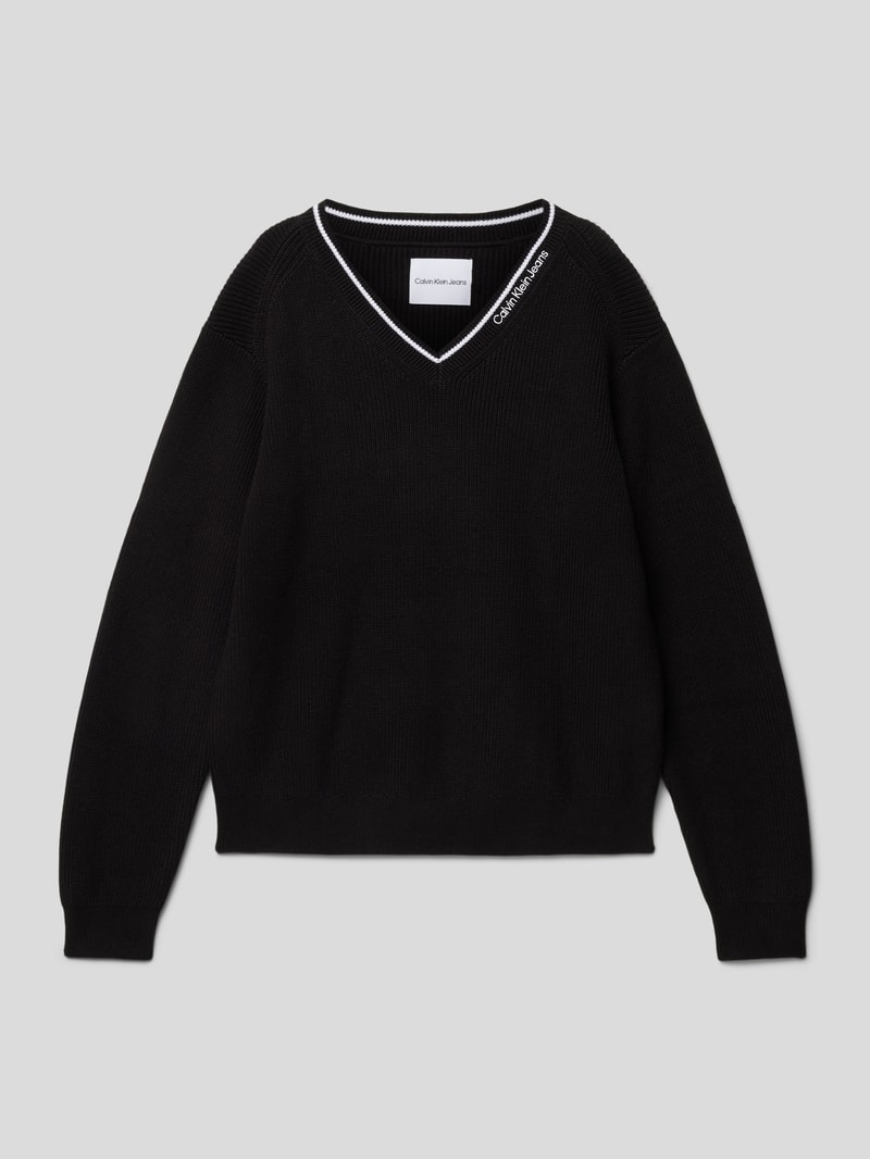 Strickpullover mit Kontraststreifen in black