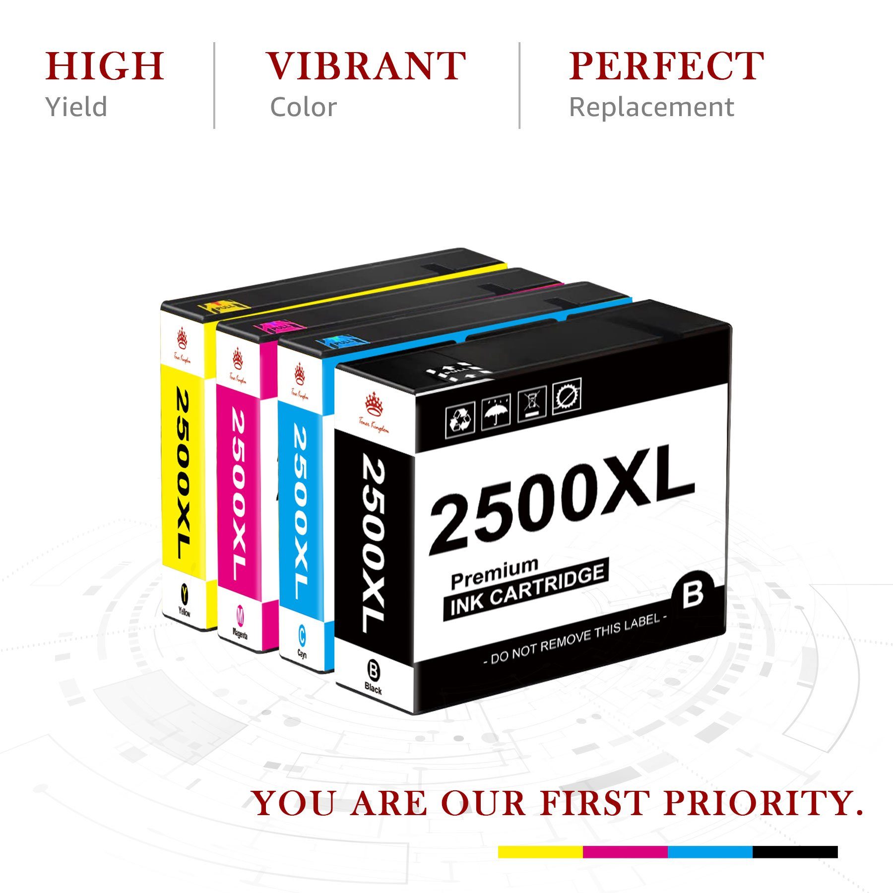 Toner Kingdom 4er-Farben 2500XL Kompatibel Canon PGI-2500 XL Multipack Tintenpatrone (Canon Maxify IB4000 IB4050 IB4150 MB5000 MB5050 MB5100 MB5150 MB5155, MB5300 MB5350 MB5400 MB5450 MB5455)