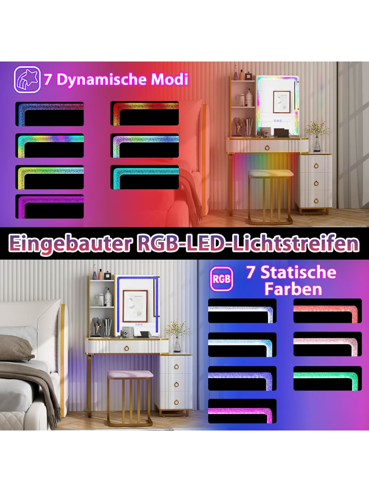 COSTWAY Schminktisch Set mit LED & Ladestation in Weiß günstig kaufen onesize