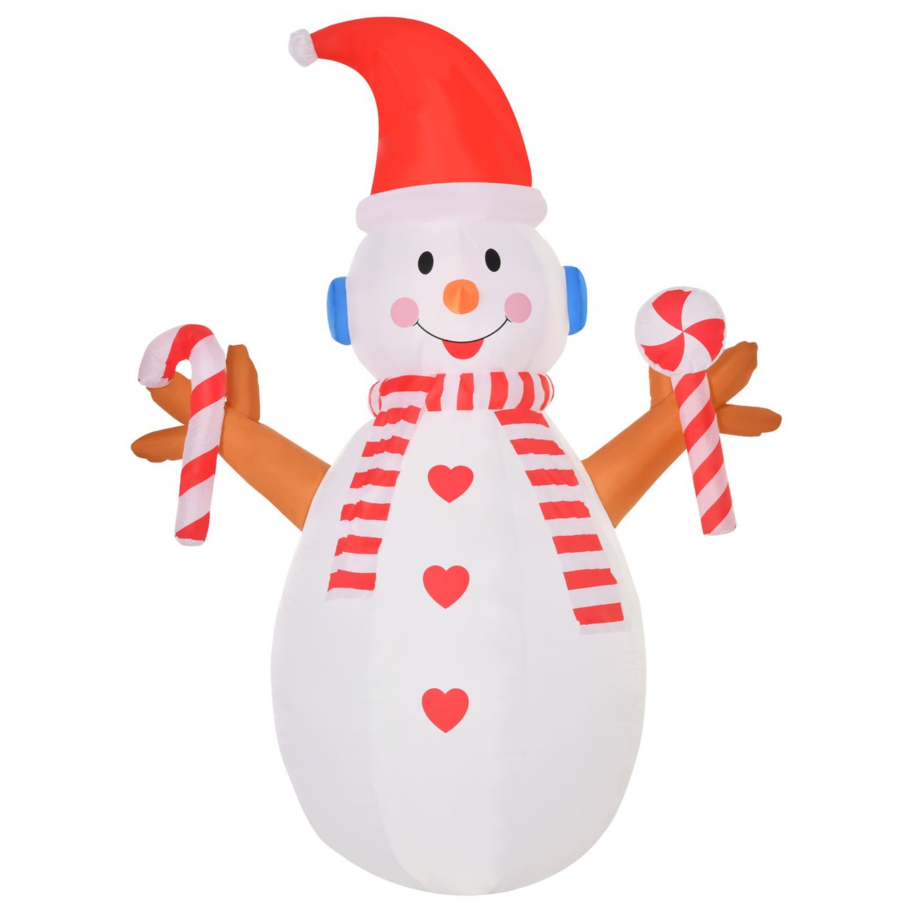 HOMCOM 2,4 m aufblasbarer Schneemann mit rotierender Beleuchtung Weihnachtsdeko für den Innen- und Außenbereich Garten Rasendekoration Party Weiß Rot 180 x 100 x 240 cm