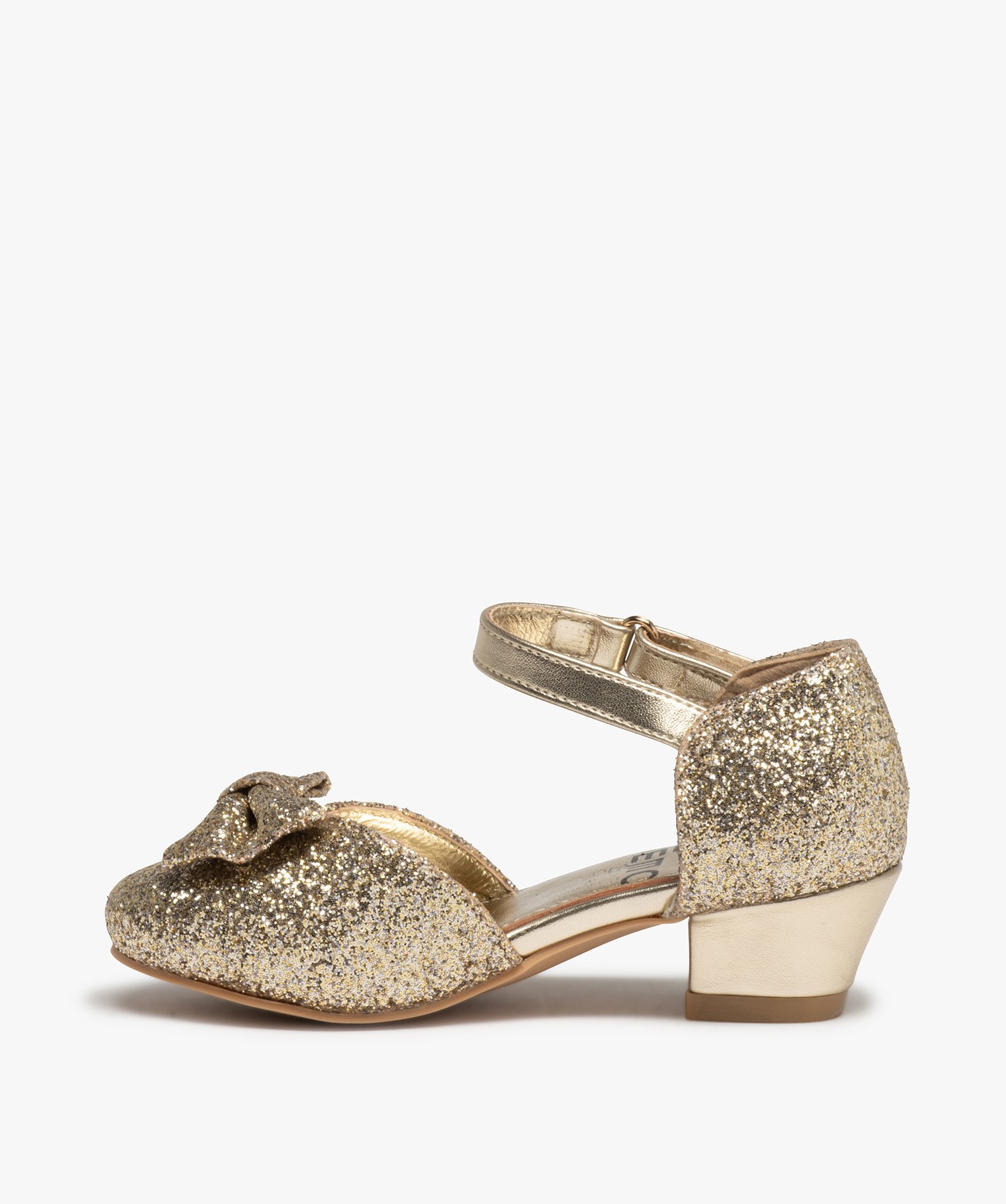 Ballerines fille pailletées à talon et bride de fermeture or | GEMO