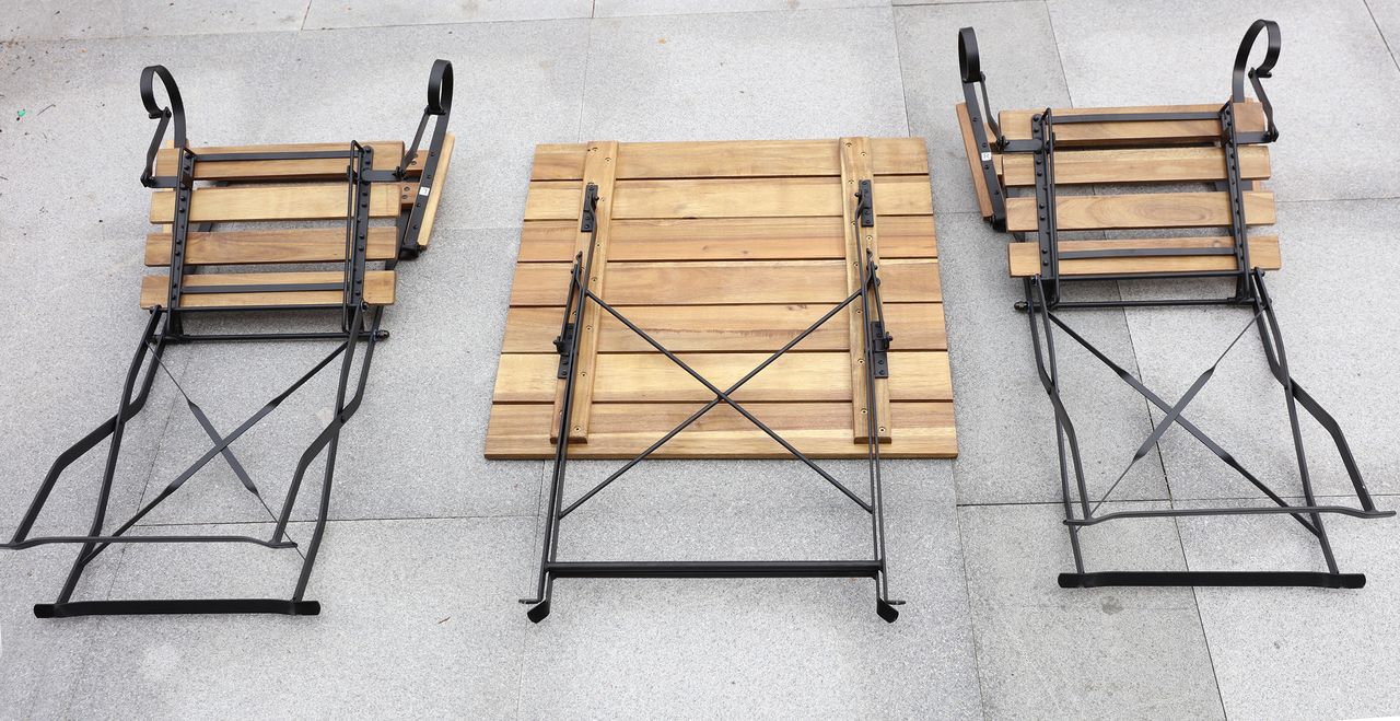 HC Garten & Freizeit Bistroset Outdoor-Klappstuhl-Set 3tlg., 2-Sitzer mit 2 Streben aus Akazienholz