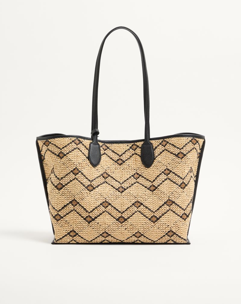 Valentino Garavani mellemstor raffia-indkøbstaske med geometrisk mønster