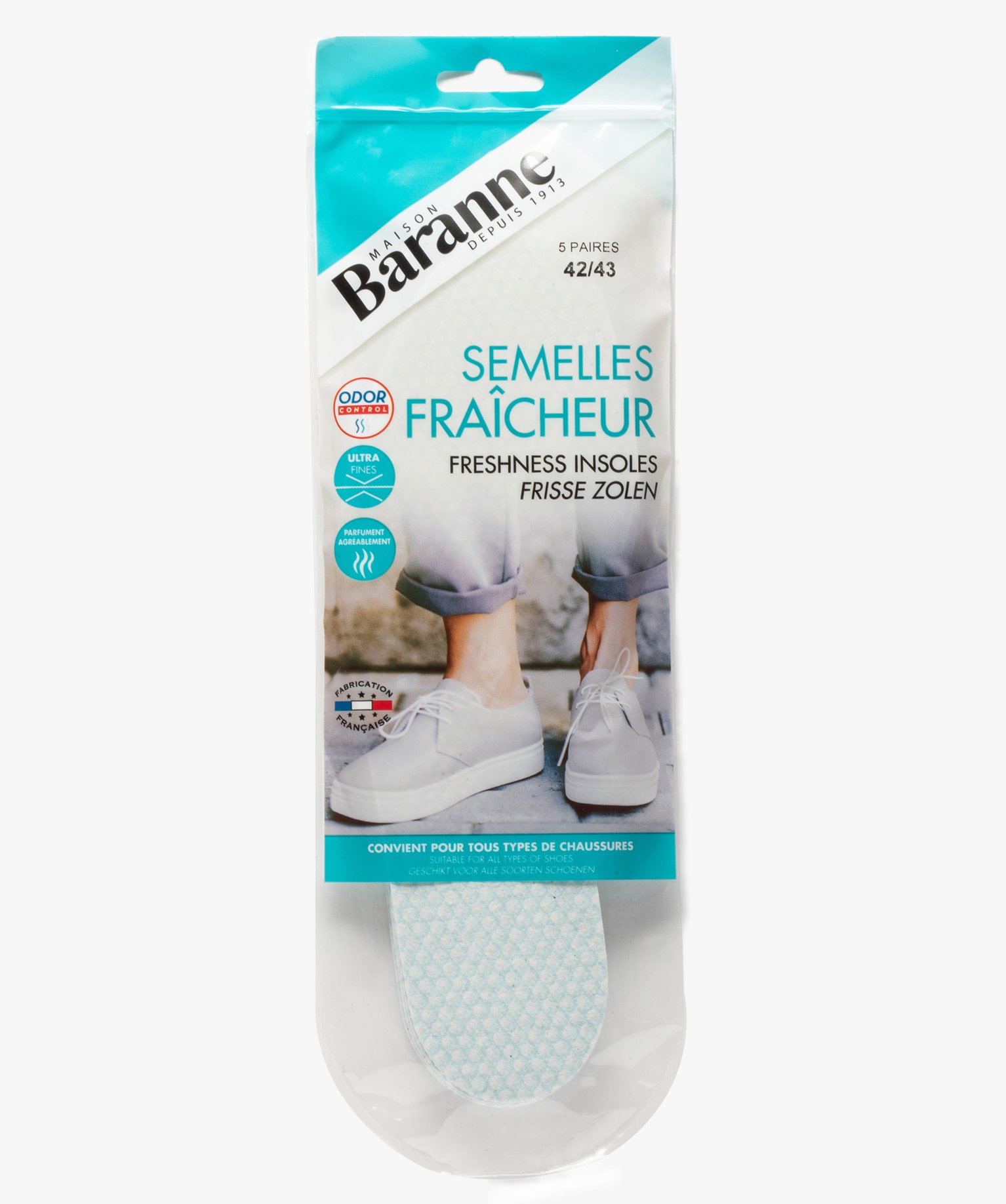 Semelles fracheur pour homme 5 paires - Baranne blanc | GEMO