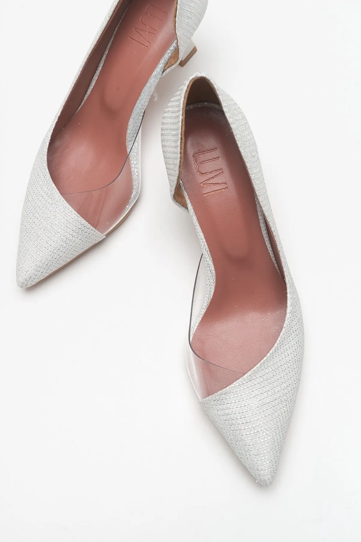 LuviShoes  353 Perlmutt-Damenschuhe mit silbrigem Absatz
