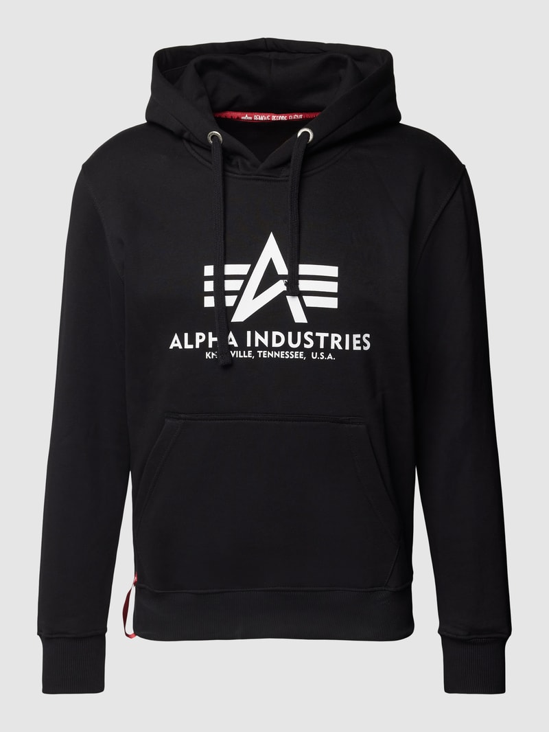 Hoodie mit Label-Print Modell 'BASIC' in schwarz