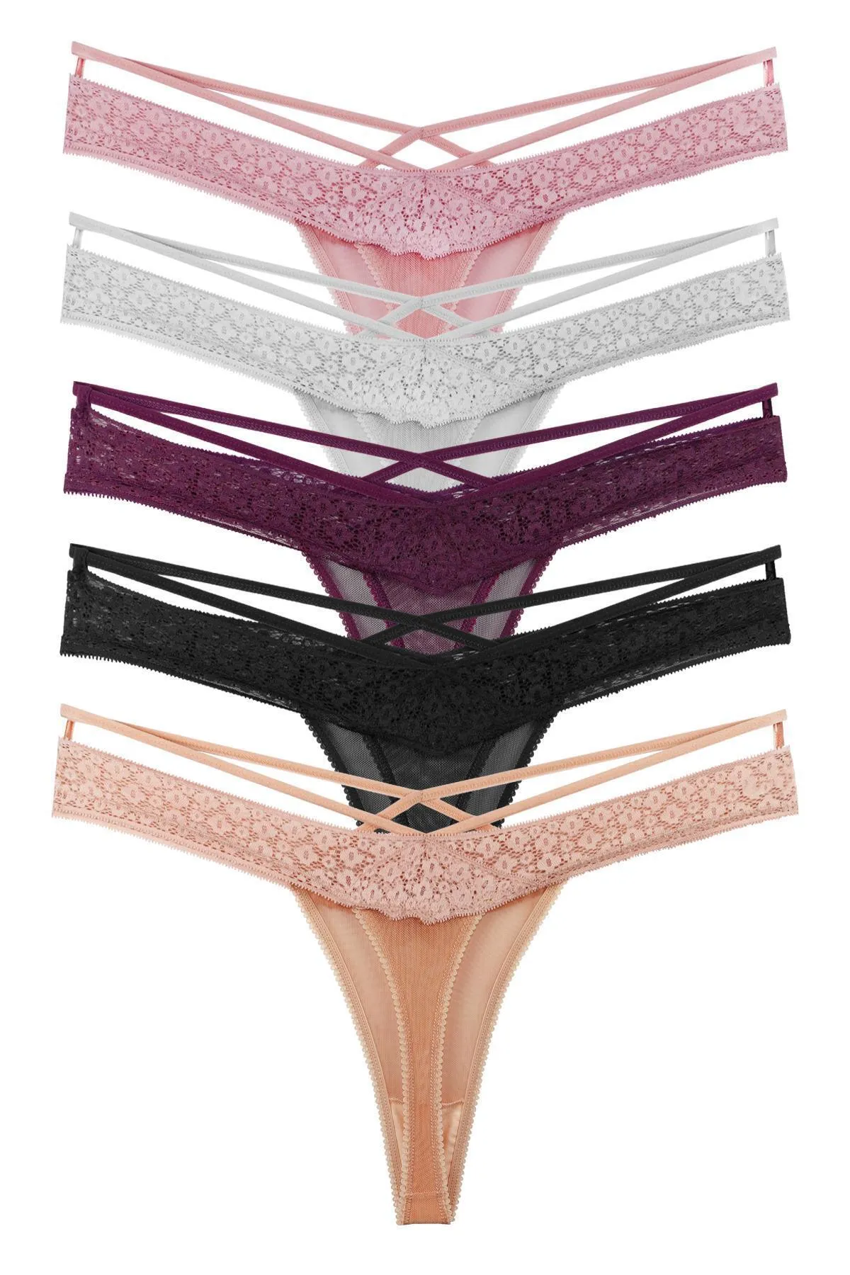 Sensu  Damen-Tanga mit Schmetterlingsmuster, Spitzen-String, 5er-Set, Kts2070 (breiter Stil)