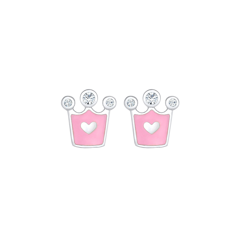 Elli Elli Boucles d'Oreilles Entfants Boucles d'oreilles couronne avec émail rose et c Boucles d'oreilles