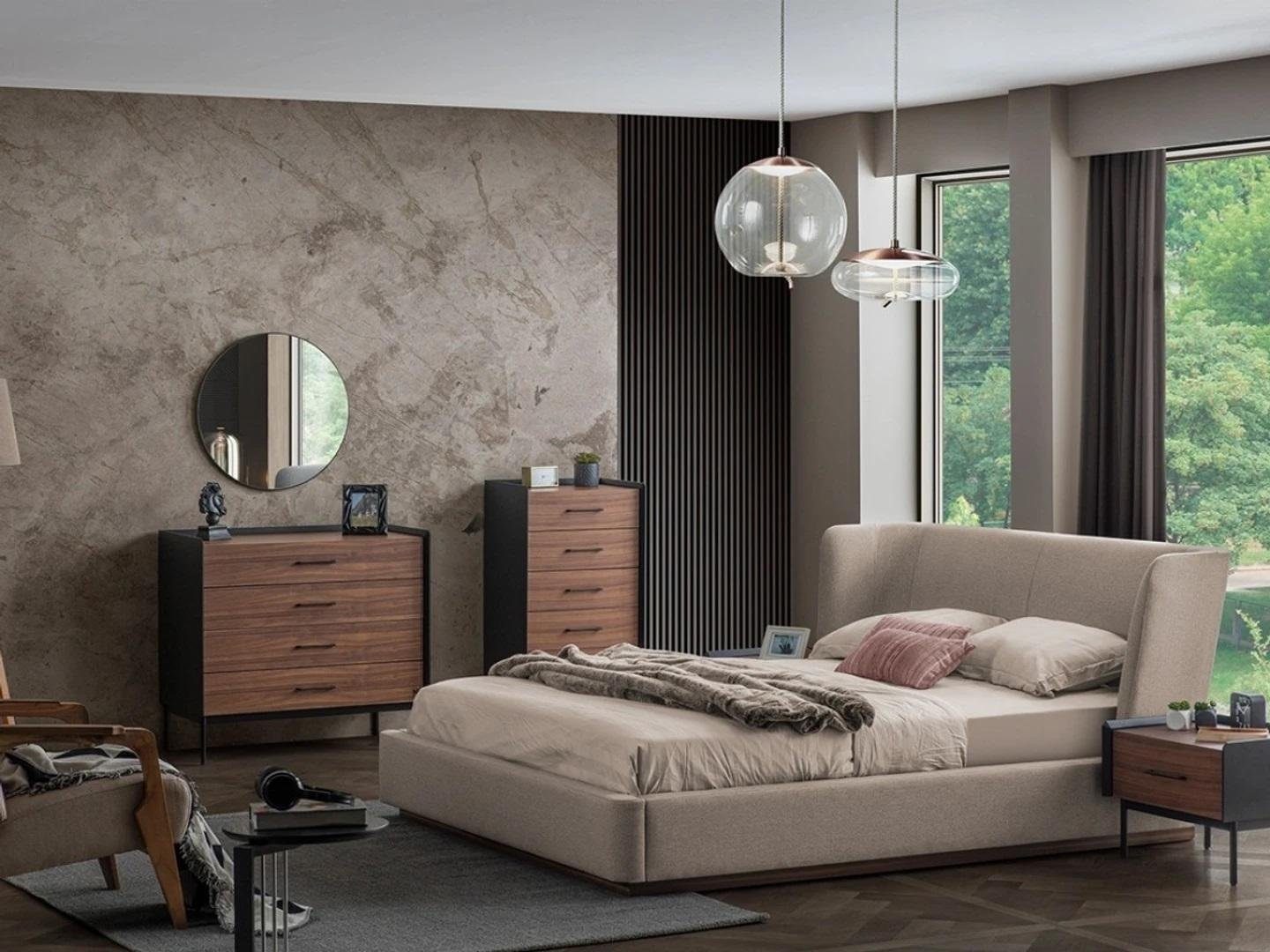 JVmoebel Schlafzimmer-Set Modern Schlafzimmer Design Komplett 3tlg 2x Kommode Rund Spiegel, (3-St., 2x Kommode + Spiegel), Made in Europa