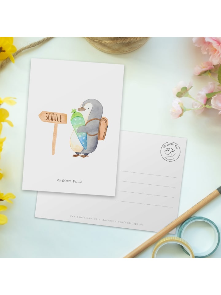 Mr. & Mrs. Panda Postkarte Pinguin Schultüte ohne Spruch in Weiß günstig kaufen onesize