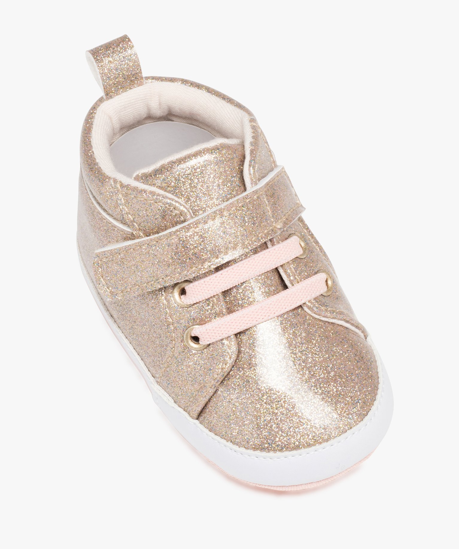 Chaussons de naissance bébé fille à paillettes et à scratch or | GEMO