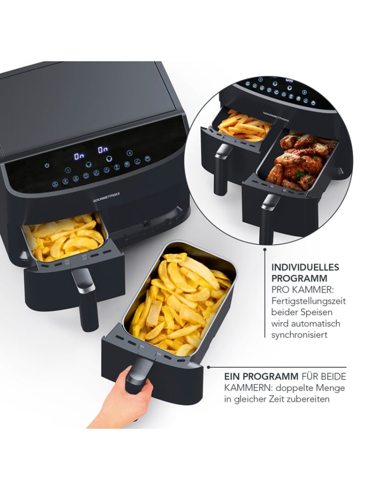 Gourmetmaxx GOURMETmaxx Heißluft-Fritteuse Doppelkorb - 2x 3,5 l - schwarz günstig kaufen onesize