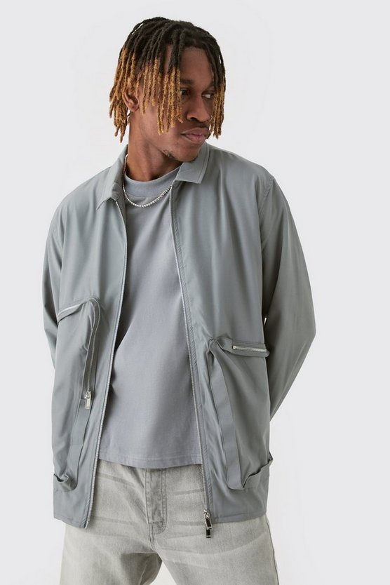 Tall asymmetrische Stretch Harrington-Jacke