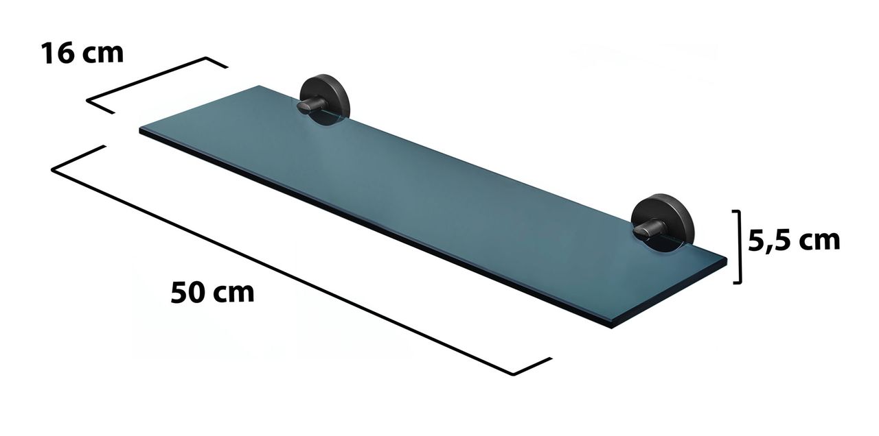 Weles AMARE Luxus Regal Glasablage Edelstahl/Glas - Schwarz, 50 x 16 x 5,5 cm