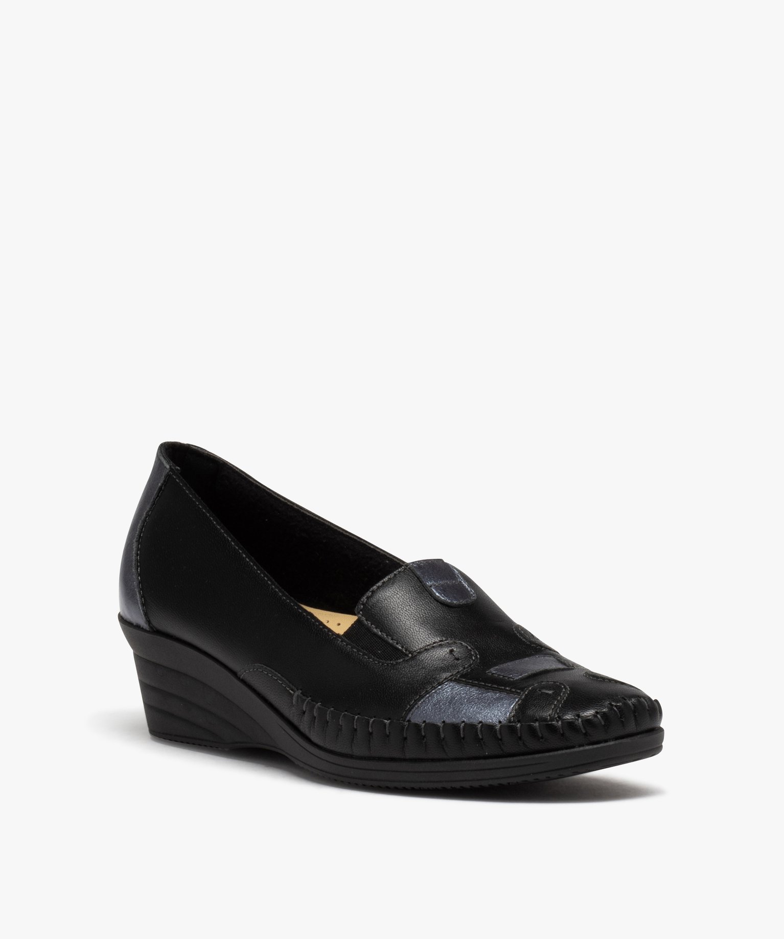 Mocassins femme confort en cuir à semelle compensée et emp... noir | GEMO