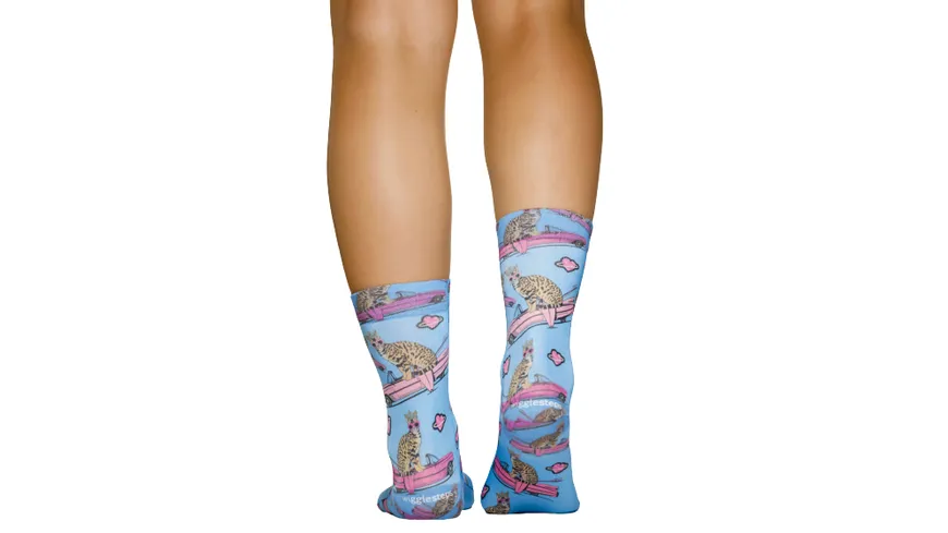 wigglesteps Damen Socken PINK CAR Light Blue
