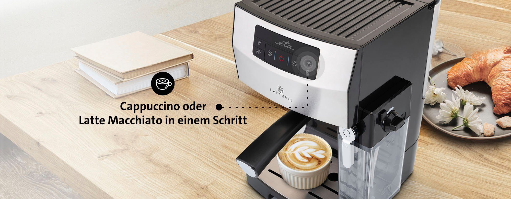 eta Siebträgermaschine Latterie ETA418090000, 15 Bar, Milchschaumdüse und 1,4l Wassertank