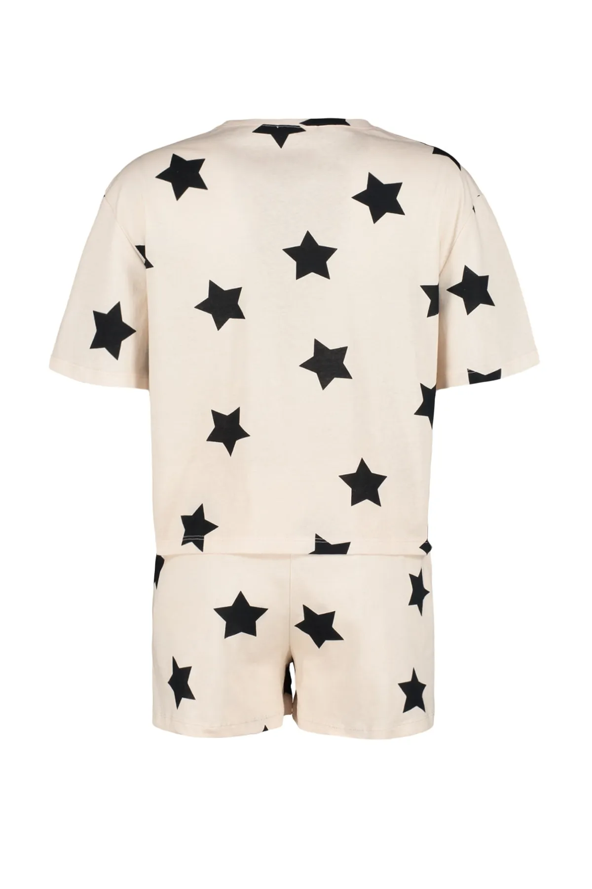 Trendyol Collection  Hellrosa Strick-Pyjama-Set mit T-Shirt und Shorts aus 100 % Baumwolle mit Sternmuster THMSS22PT0501