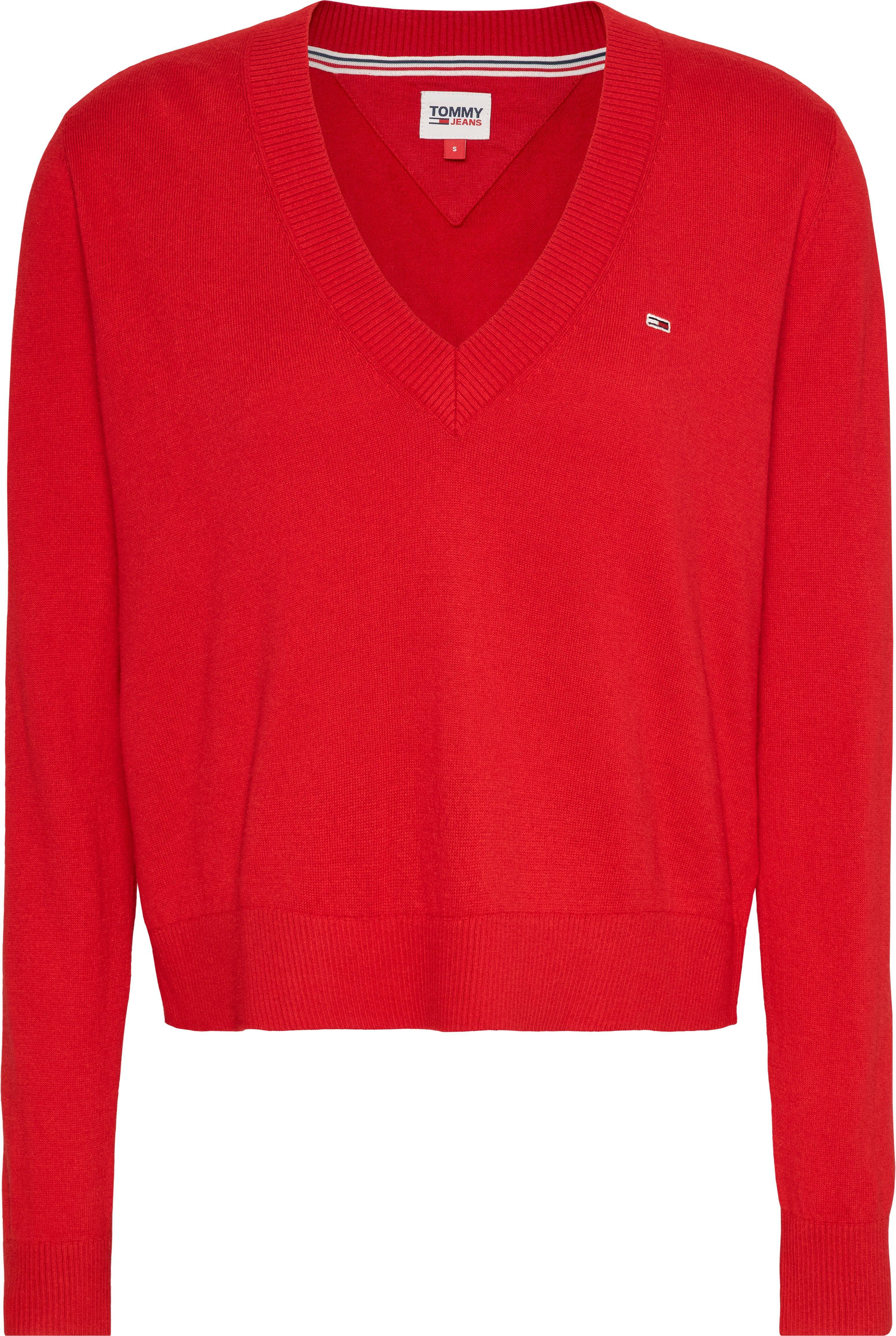 Tommy Jeans V-Ausschnitt-Pullover TJW ESSENTIAL VNECK SWEATER mit Tommy Jeans Markenlabel