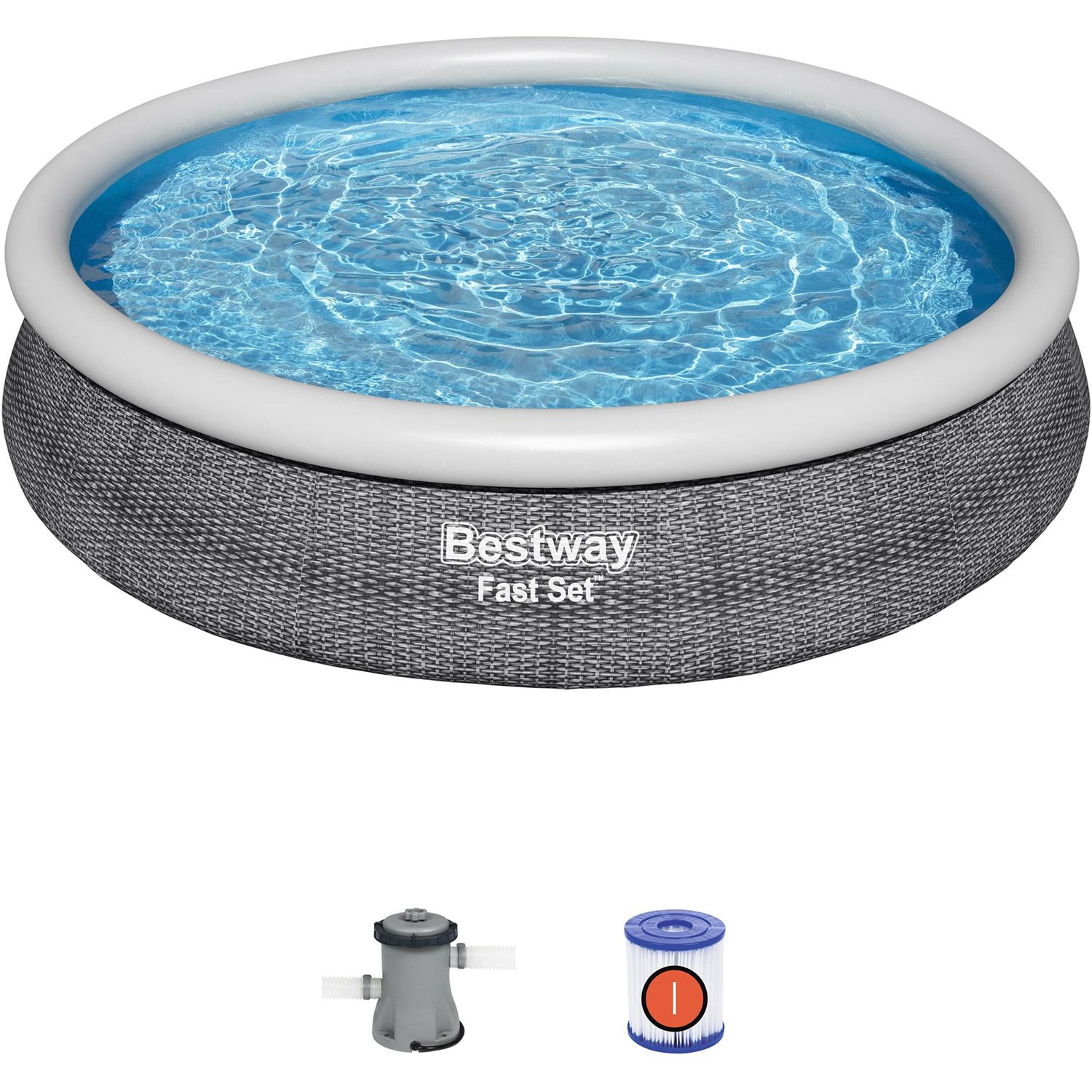 Bestway Fast Set Rattan-Pool-Set mit Filterpumpe