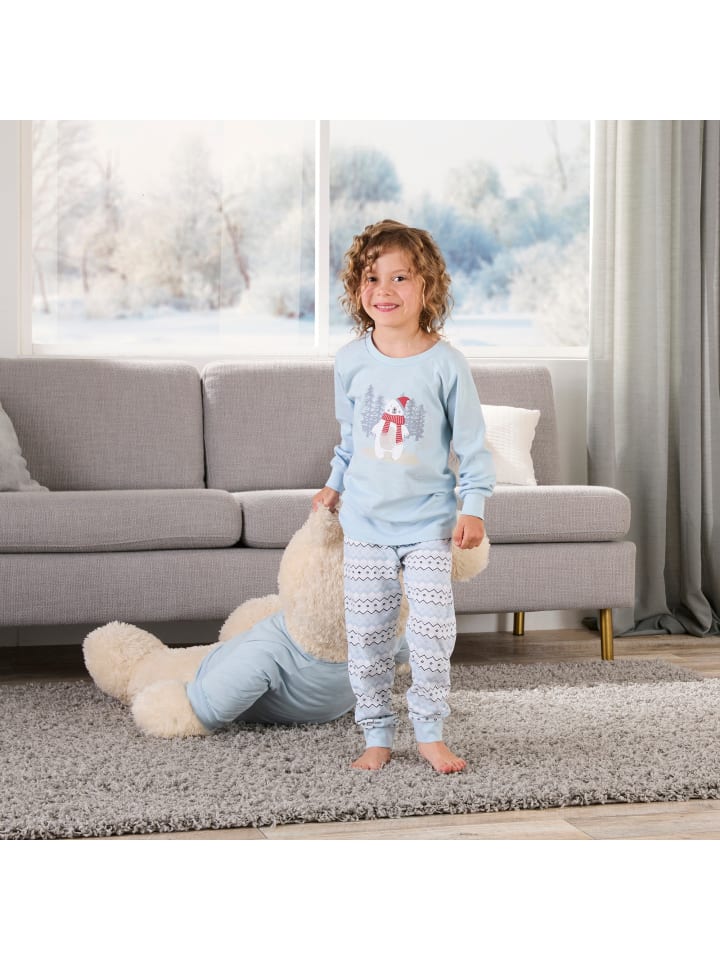 Erwin Müller Single-Jersey Kinder-Schlafanzug in eisblau günstig kaufen