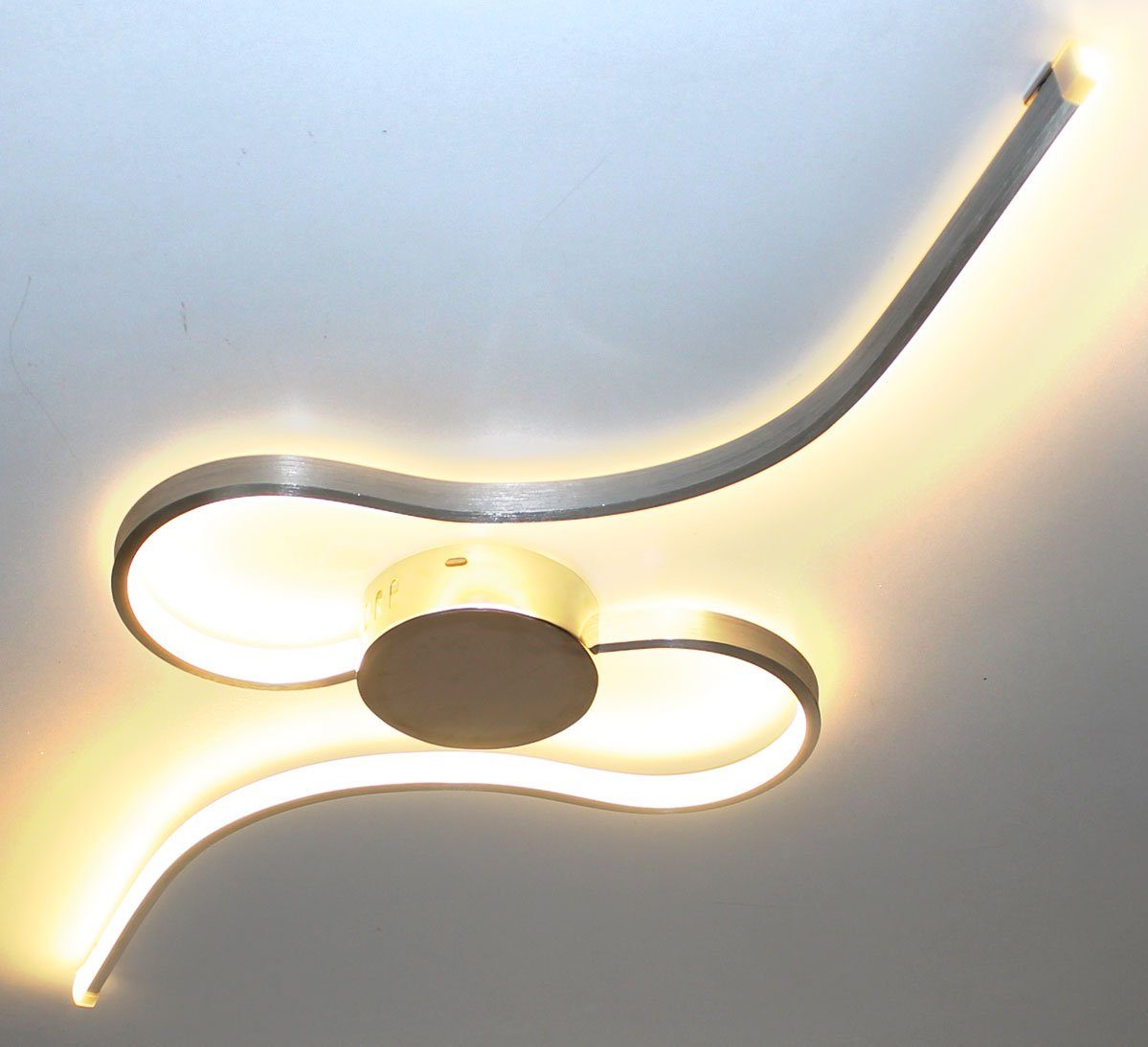 Lewima LED Deckenleuchte VILNIS, XL groß 70x55cm 24W, Welle Design Deckenlampe Silber, Dimmbar mit Memory Funktion, Warmweiß / Kaltweiß einstellbar, Chrom Wand Lampe Leuchte Alu Satiniert gebürstet