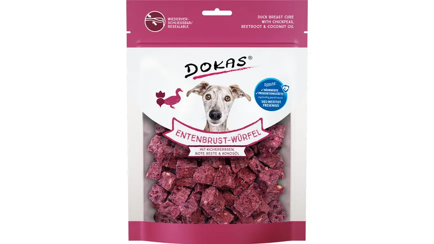 Dokas Hunde Snack Entenbrust-Würfel, Kichererbsen, Rote Beete 150 g