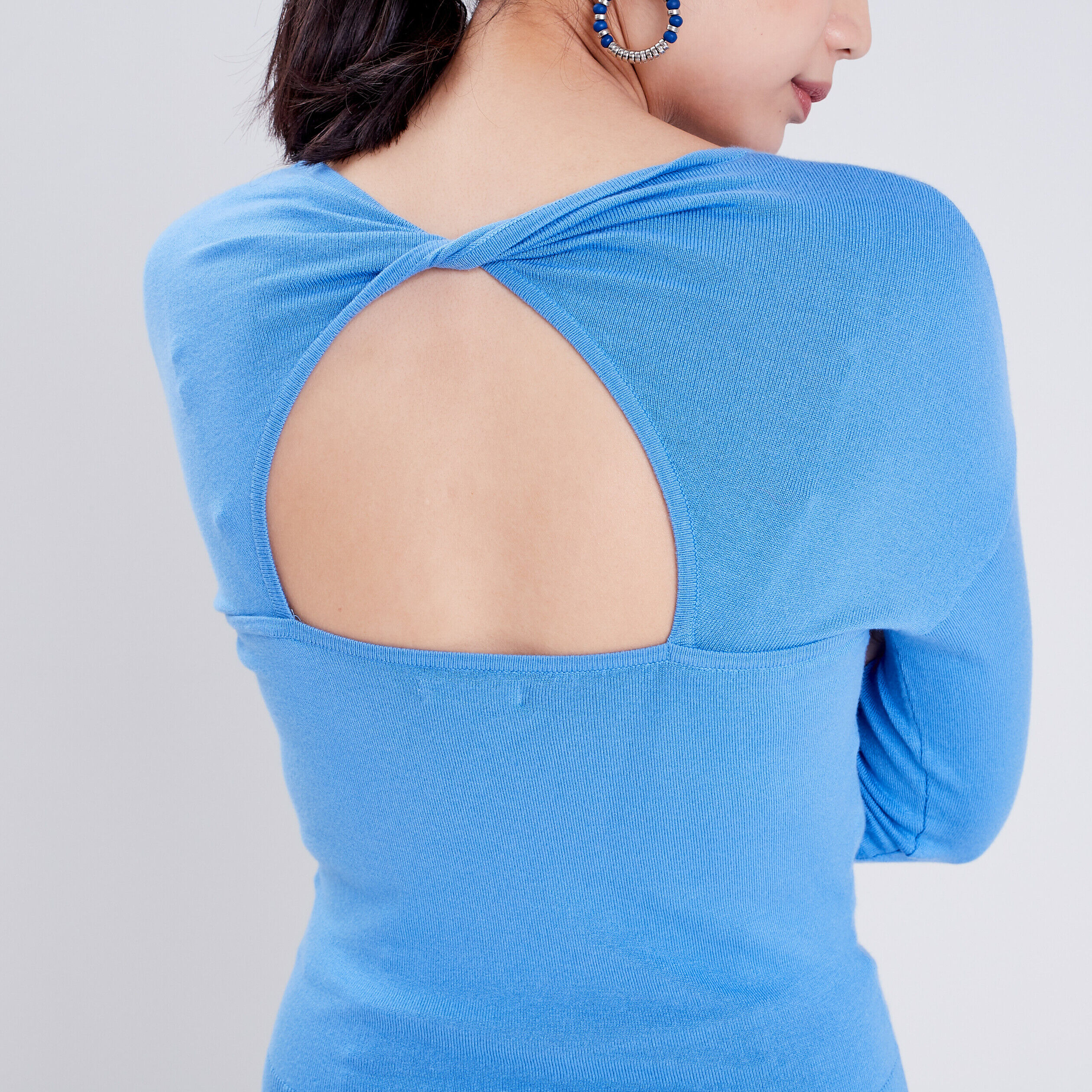 Pull avec dos ouvert bleu femme | Cache Cache