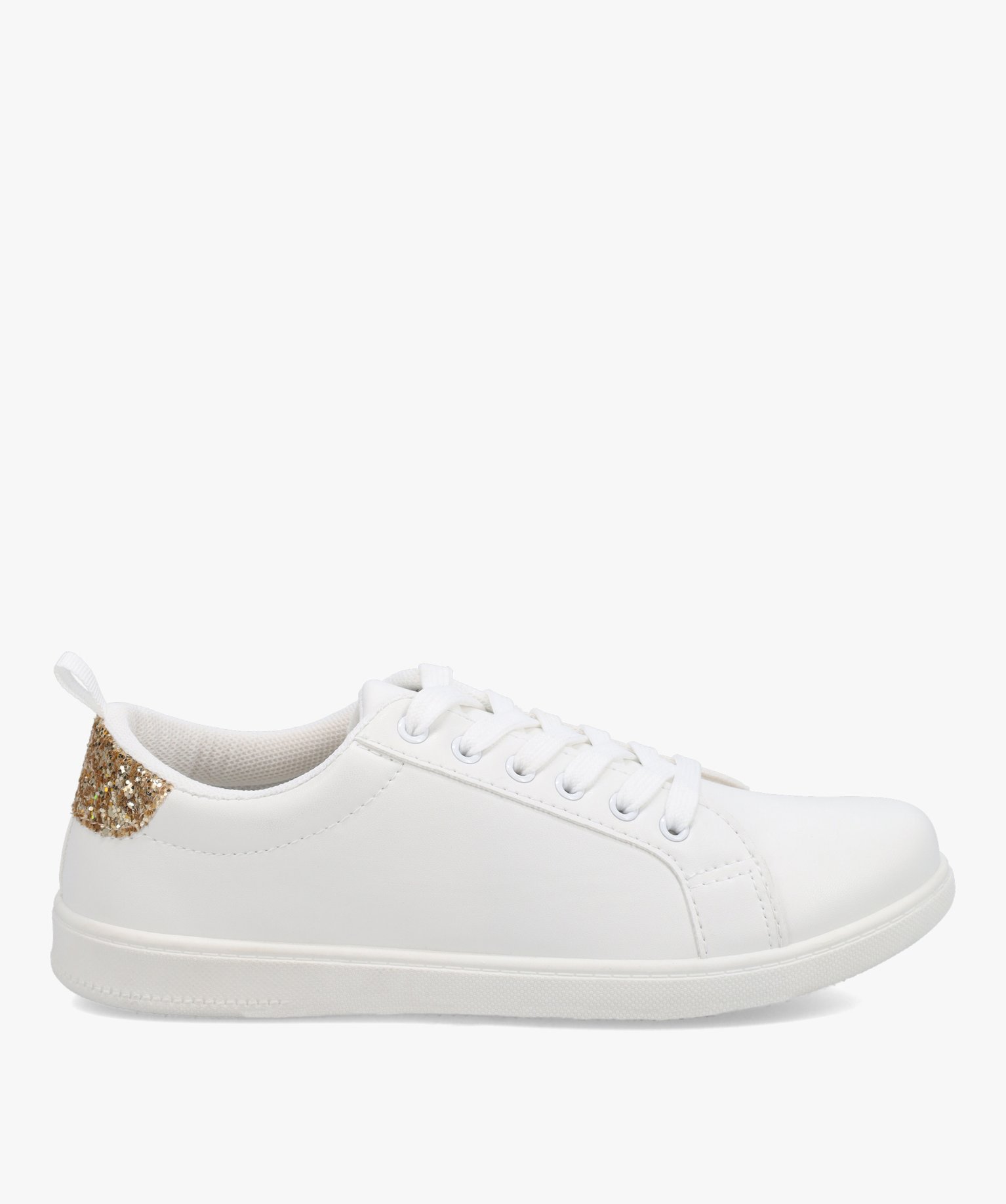 Tennis femme à lacets unies avec contrefort pailleté blanc | GEMO
