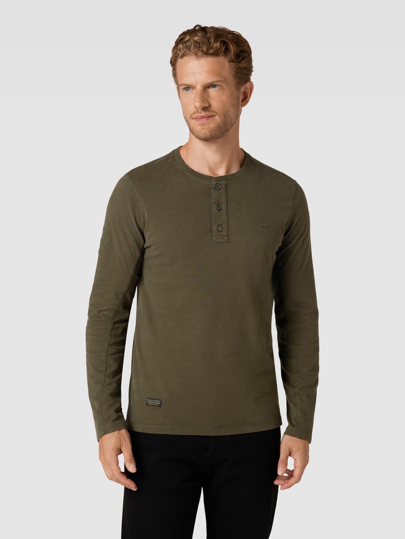 Longsleeve mit kurzer Knopfleiste Modell 'Henley' in khaki