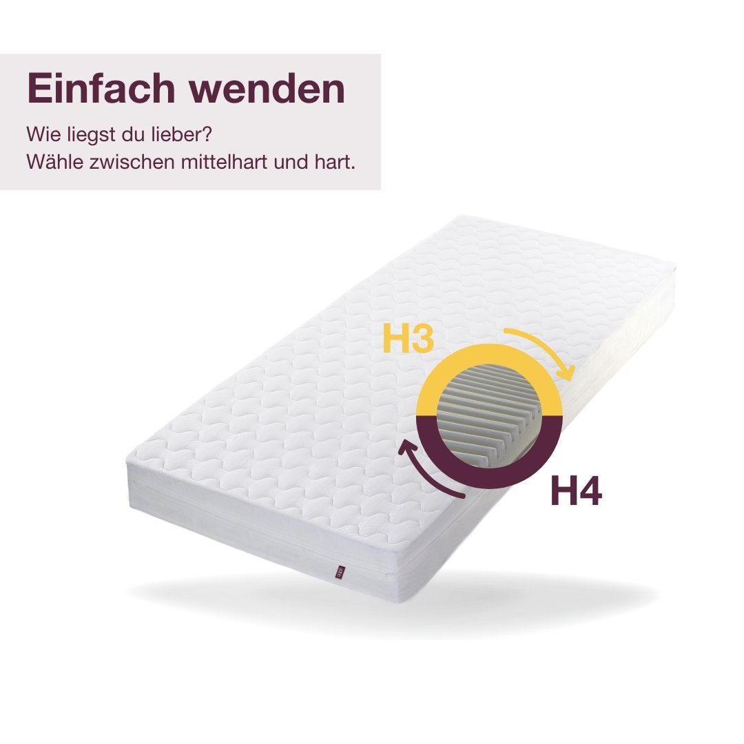Kaltschaummatratze 7-Zonen-Wendematratze, gähn, Wendematratze mit zwei unterschiedlich festen Liegeseiten, 14 cm dick