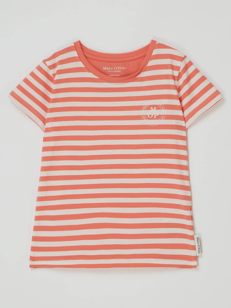 T-Shirt mit Streifenmuster in koralle
